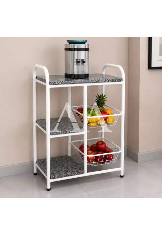 FRUTEIRA SERRA TUBOS P/ MICRO 90CM C/GRANITO 2 CESTAS BRANCO MARTELADO