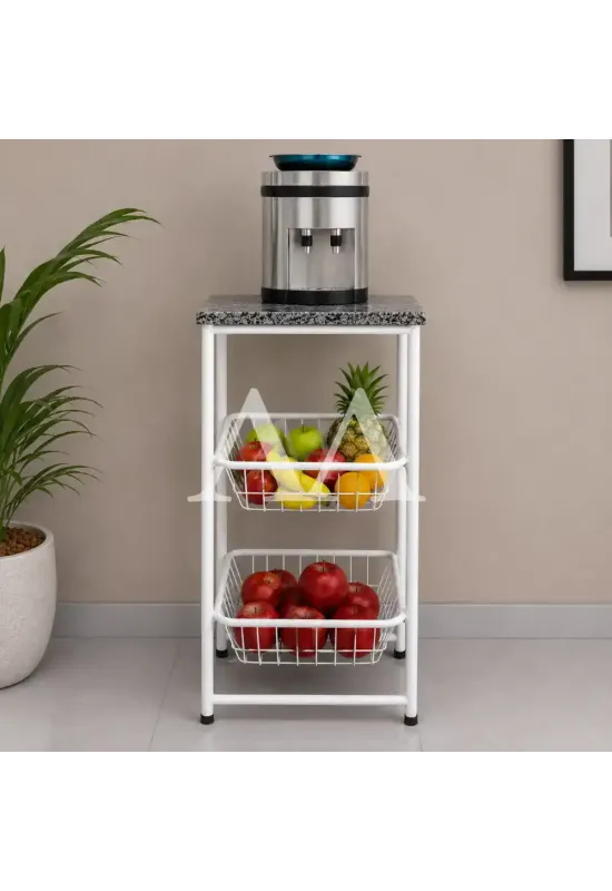 FRUTEIRA SERRA TUBOS 90CM C/GRANITO 2 CESTAS BRANCO MARTELADO