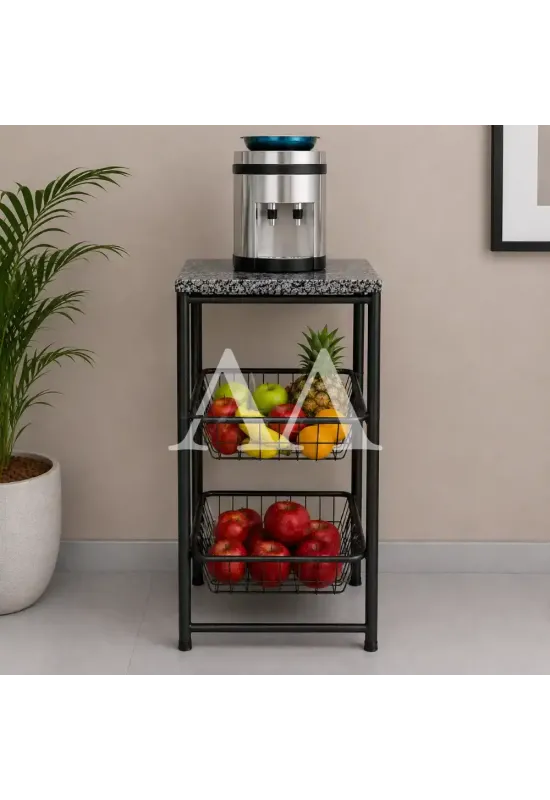 FRUTEIRA SERRA TUBOS 90CM C/GRANITO 2 CESTAS PRETO MARTELADO