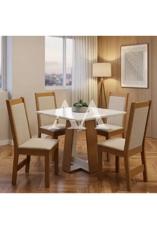 CJ MESA 4C SAO CARLOS LAIS QUADRADA 90X90 C/VDO CAD.MONACO TEC ASGARD BEGE CINAMOMO/OFF WHITE