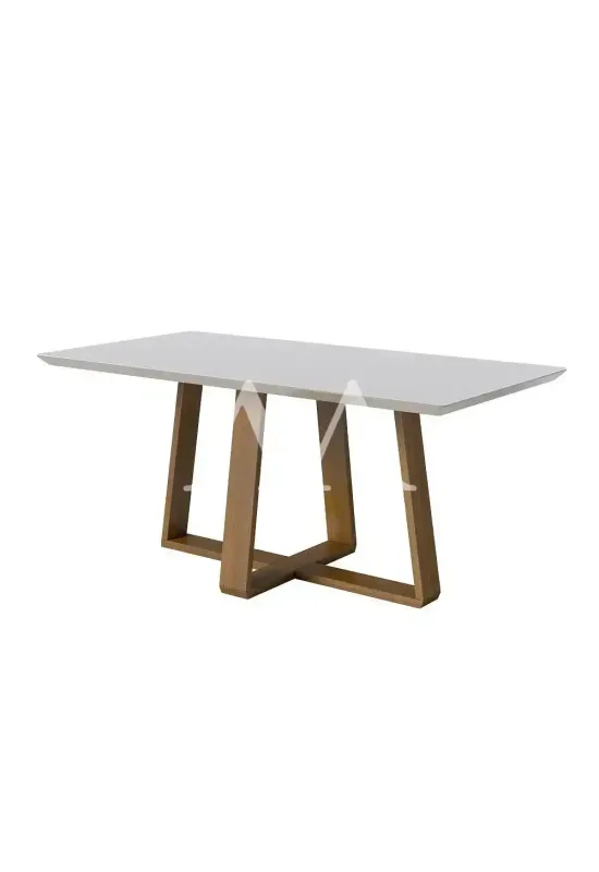 MESA IMCAL WOOD 1.8 C/ VIDRO RETANGULAR OFF WHITE/CINAMOMO