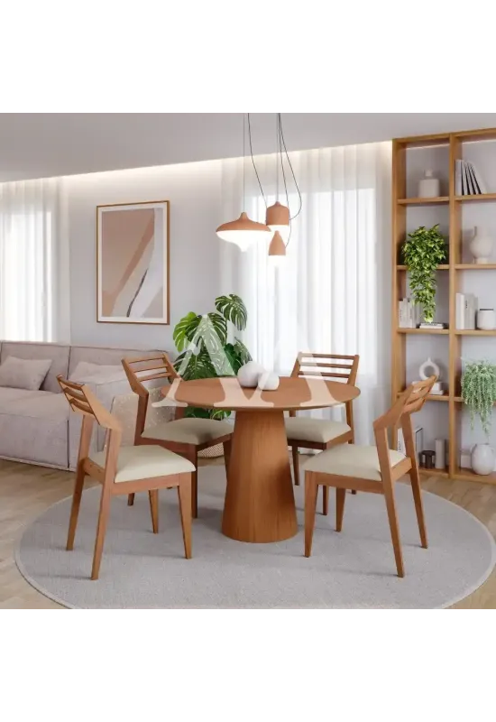 CJ MESA 4C AGN VITORIA REDONDA 90CM TAMPO LAMINADO CAD VITORIA/MADEIRA