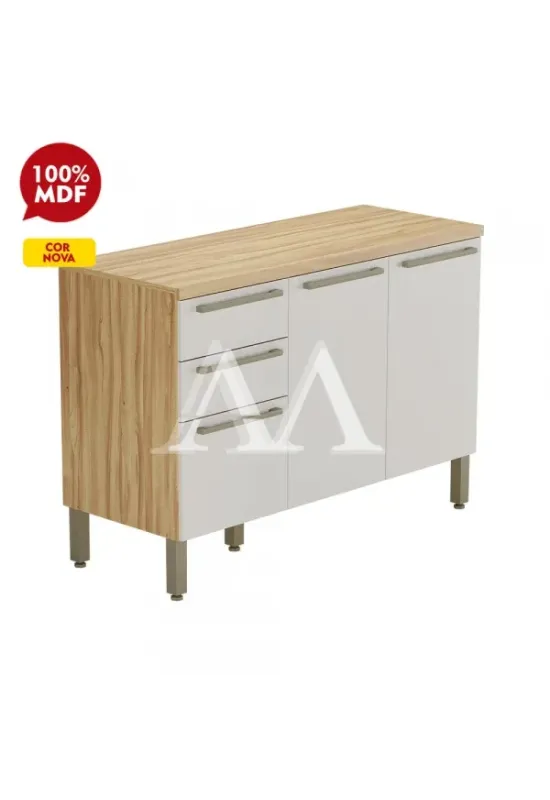 BALCAO RONIPA 3P 2G NAPOLI PRIME 120CM AMENDOA/OFF WHITE