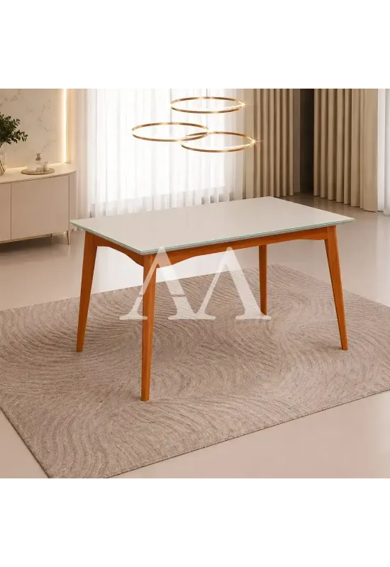 MESA AGN ALICE RETANGULAR 156X90 C/VIDRO MADEIRA/OFF WHITE