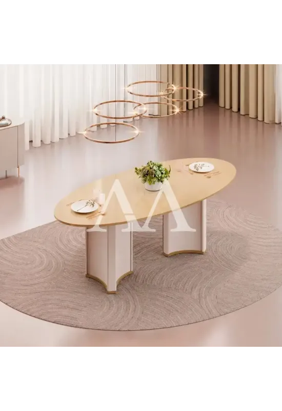 MESA DJ LIZ 218X108 TAMPO ORGANICO C/VIDRO OFF WHITE/DOURADO