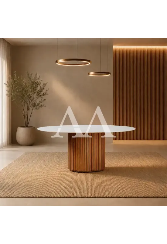 MESA IMCAL LIVING 1.6 C/VIDRO OVAL OFF WHITE/CINAMOMO