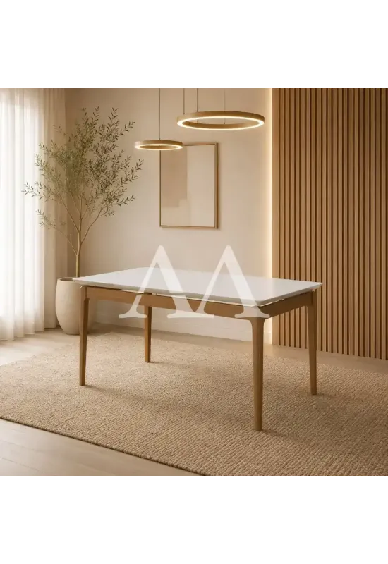 MESA IMCAL WIND 1.6 C/ VIDRO RETANGULAR OFF WHITE / CINAMOMO
