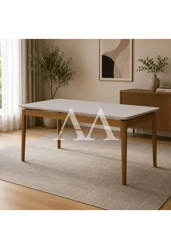 MESA IMCAL WIND 1.8 C/ VIDRO RETANGULAR OFF WHITE / CINAMOMO