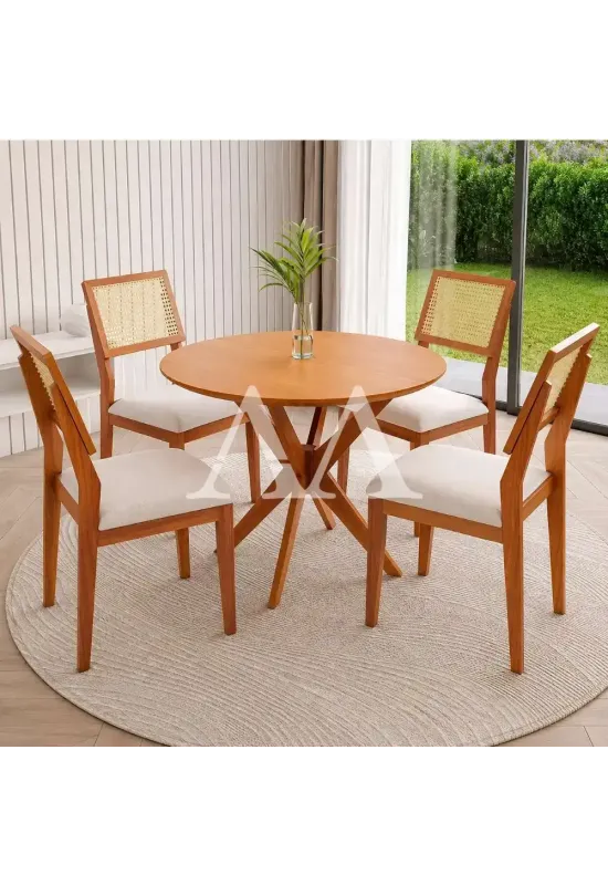 CJ MESA 4C AGN VITORIA REDONDA 90CM TAMPO LAMINADO CAD LARISSA MADEIRA