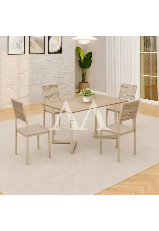 CJ MESA 4C MOVEIS TEIXEIRA MAIA RETANGULAR 120X90 CREME C/ CORDA NAUTICA / CHAMPANHE PROA