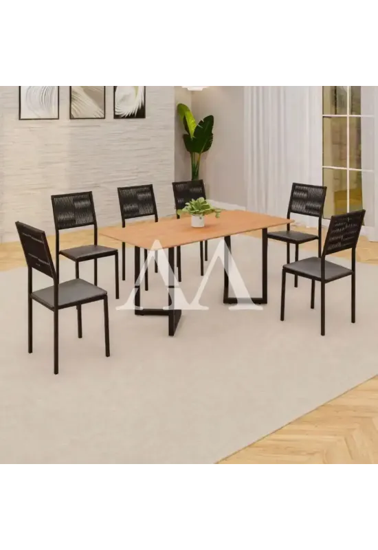 CJ MESA 6C MOVEIS TEIXEIRA MAIA RETANGULAR 160X90 PRETO C/CORDA NAUTICA / PRETO