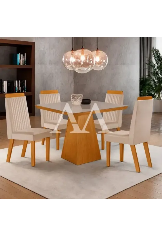 CJ MESA 4C LJ MOVEIS PRADA 90X90 TAMPO TIC C/VDO CAD.RIVIERA TEC164 CASTANHO/CINAMOMO